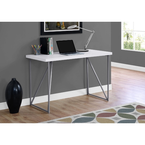 48" Computer Desk in White & Silver Metal